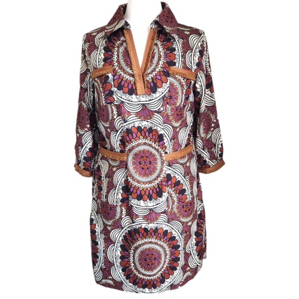 Tracy Porter Dress Womens size 4/6Paisley Boho Tunic Mini Fringe Retro pristine